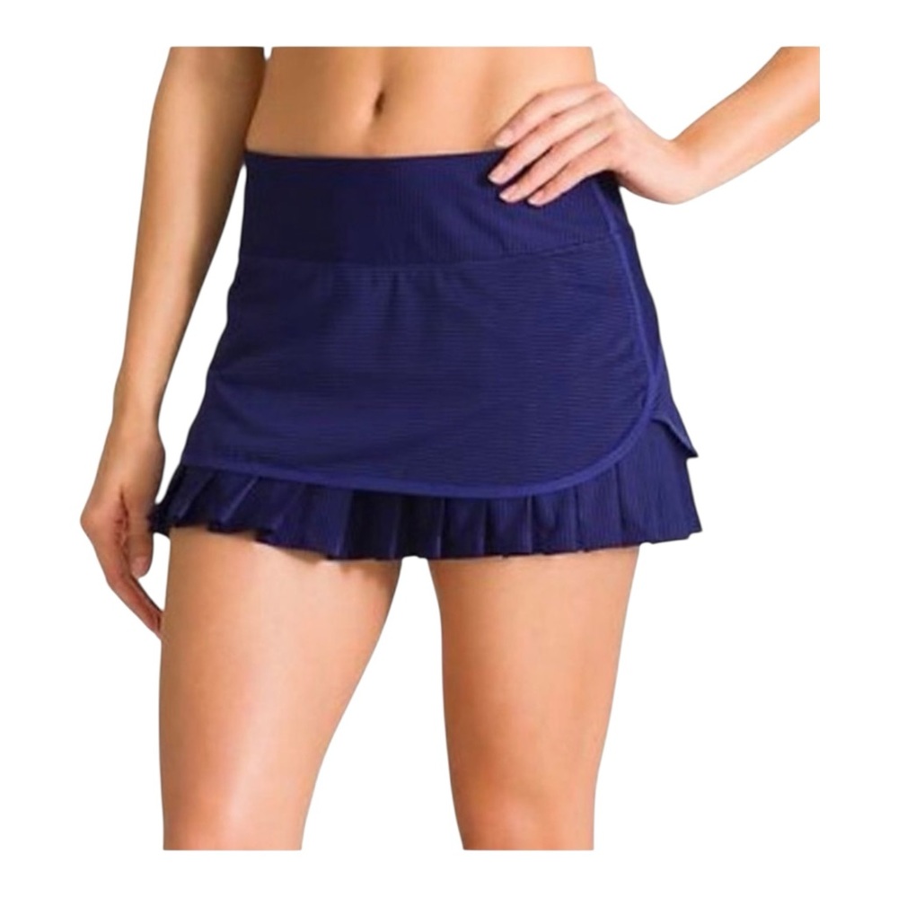Athleta Pinstripe Good Match Pleated Tiered Tennis Golf Pickleball Skort Blue